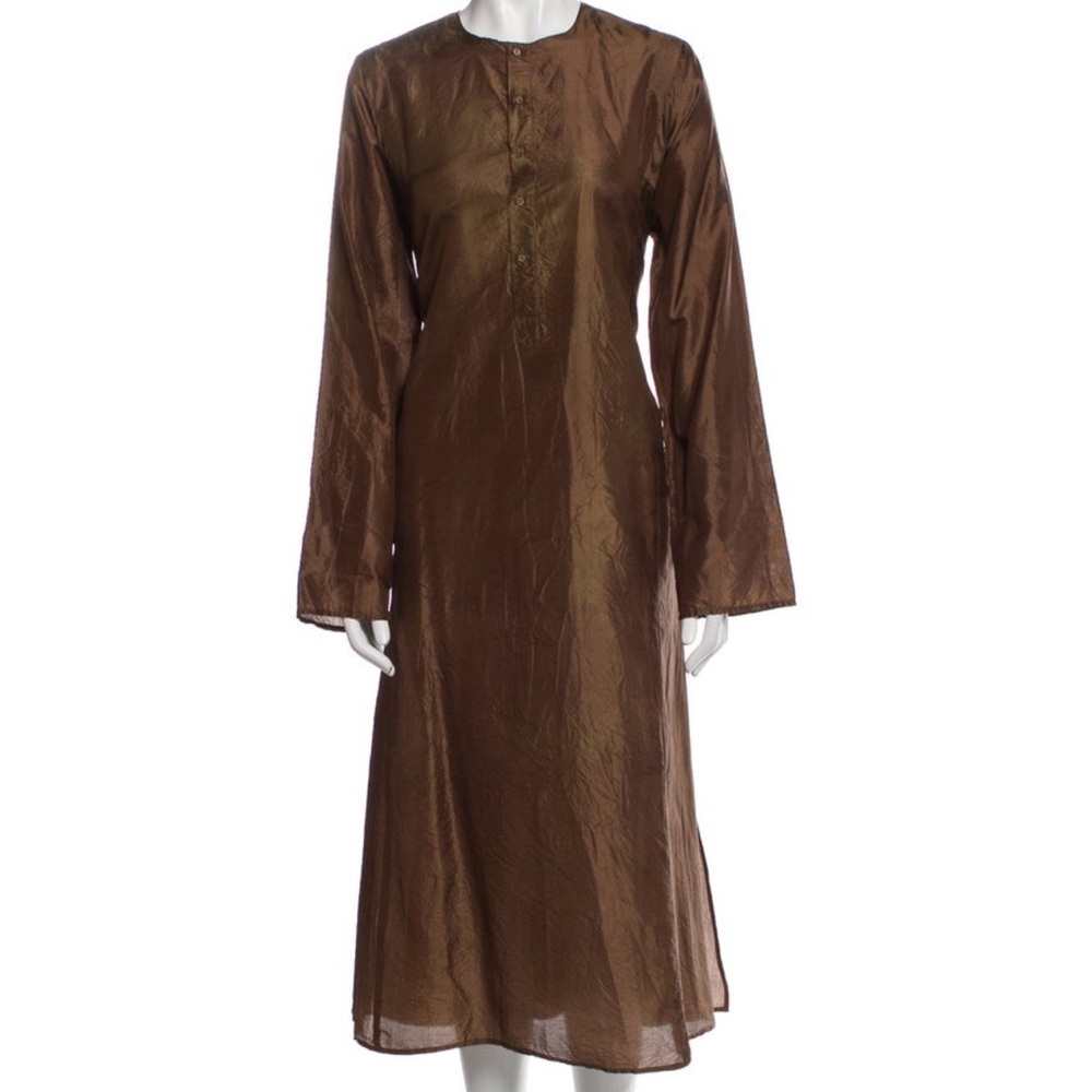 Dosa Midi Tent Silk Dress with Long Sleeves